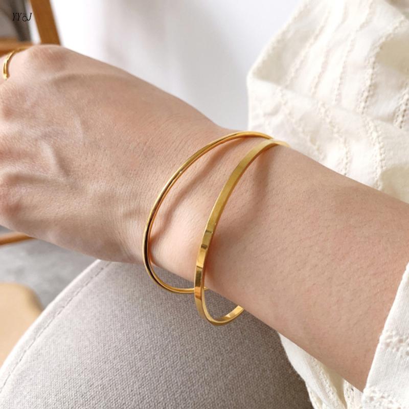 

Bangle Square Flat Plain Bangles For Women Stainless Steel Gold Minimalist Simple Free Tarnish Wholesale Items Dropship