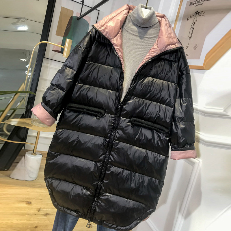 

2021 New Winter Women Fashion Street Designer Womens White Duck Jacket Outerwear Female Long Down Parka Coat Ij48, Black