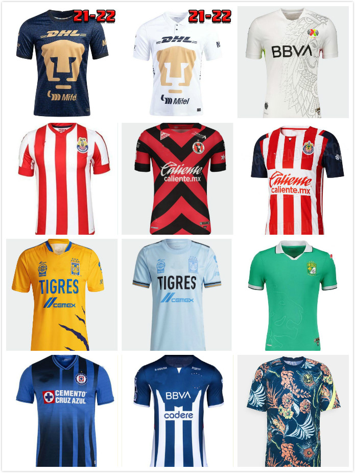 

TOP THAI QUALITY 2021 2022 Mexico club Tigres UNAM Soccer Jerseys HOME AWAY 21 22 Liga MX America Chivas Guadalajara 115th Cruz Azul LEON Fo, Black;yellow