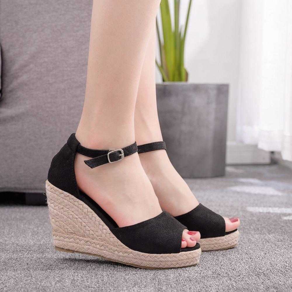 

9 Cm Wedges Straw High-Heel Sandals Bohemian Style Fish Mouth Sandals Small Size Womens Shoe Concise Comfort High Heels ,33,44 Y0608, Gray pink 9cm