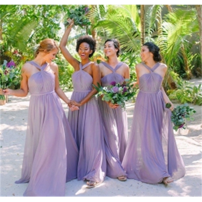 

2021 New Lavender Summer Beach Boho Long Bridesmaid Es V-neck a Line Chiffon Cheap Maid of Honor Wedding Guest Party Wear 264j