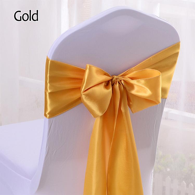 

50pcs Wedding Satin Chair Sashes Party Chairs Bands Gold Pink Chair Knot Cover Decoration Chairs Bow Decoration Banquet
