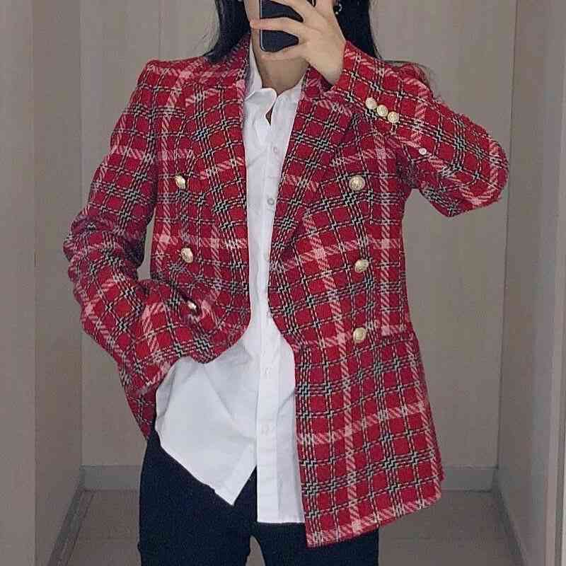 

Women Plaid Coat Autumn Fashion Long Sleeve Double Breasted Outerwear 210602