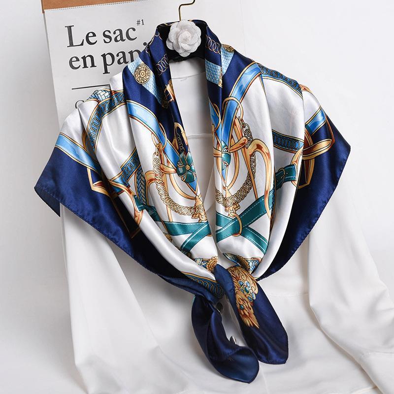 

Scarves 90cm Square Shawls Women Hijab Scarf For Hair Fashion Print Kerchief Neck Female Silk Satin Bag Scarfs Ladies Banada, Blue;gray