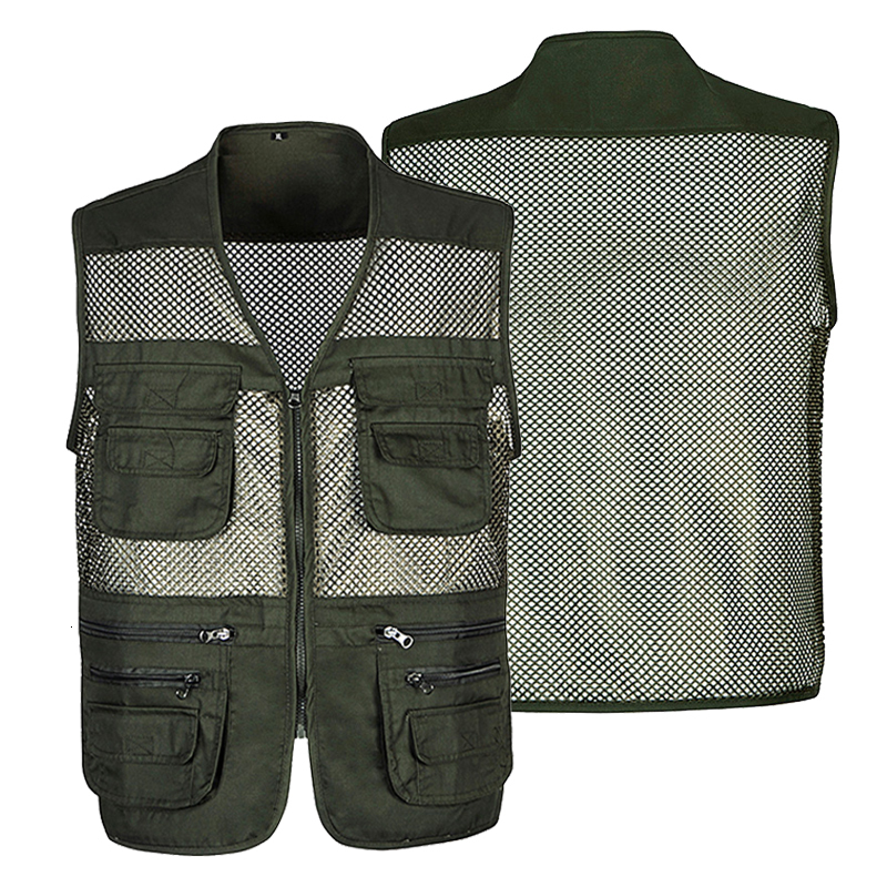 

2021 New Summer Mesh Shooting Men Overalls Vest Male Casual Breathable Sleeveless Jacket Mens Multi Pocket Reporter Outdoor Waistcoat Vw9t, Gray vest
