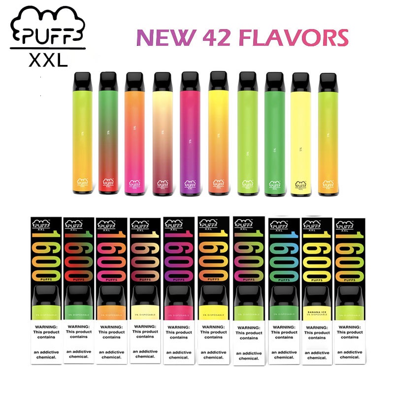 

2021 Newest PUFF XXL Disposable Device 1600+ Puffs New 42 Flavors Puff Plus Xtra E Cigarette Vape Pen