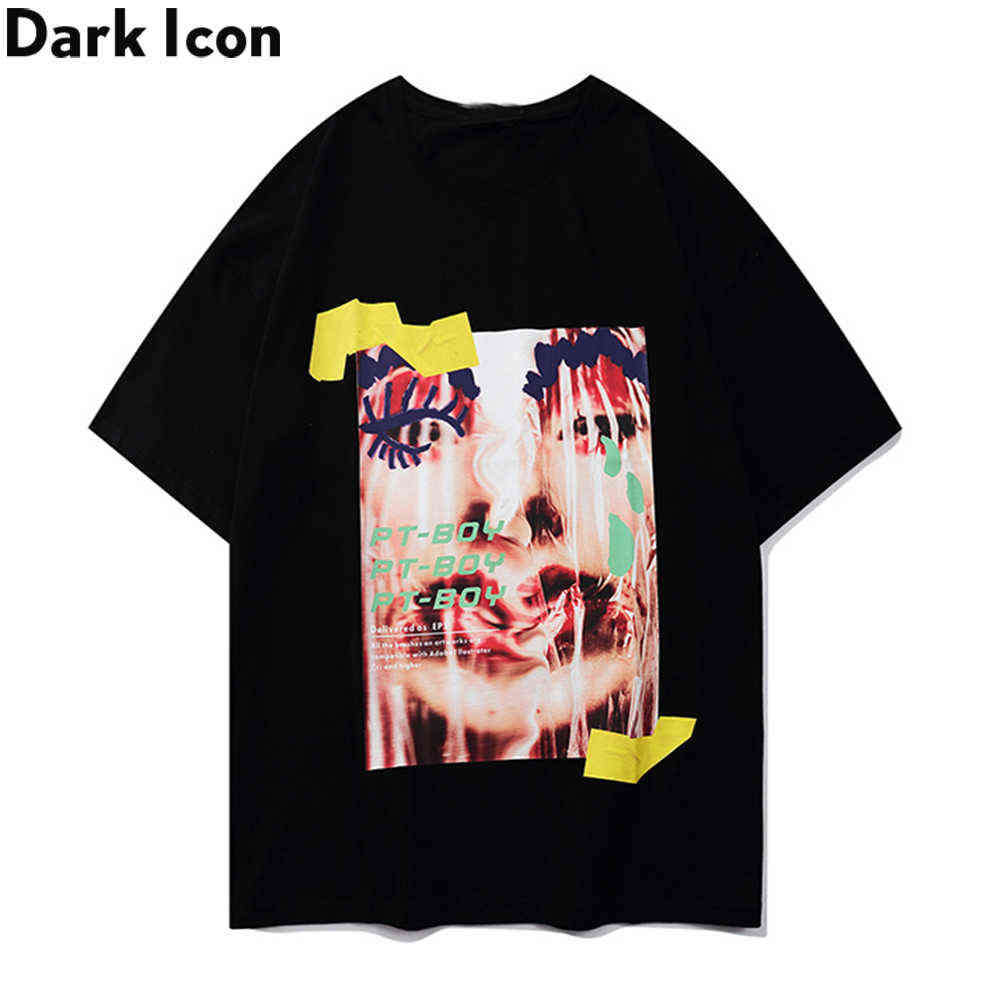 

Printed Oversized Men's T-shirt Short Sleeve Summer O-neck Streetwear Tshirts Men Loose Tee Shirts for Man 210603, White