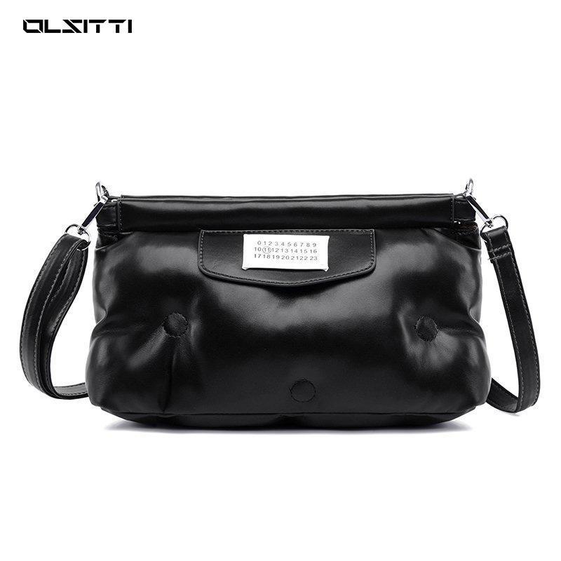 

OLSITTI Solid Color Pu Leather Shoulder Bags for Women 2021 New Designer Luxury DownMessenger Bag Space Bale Sac Epaule, Black