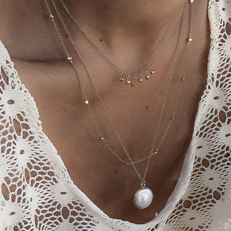 

Pendant Necklaces 3 Pcs/Set Fashion Women Beads Fringe Pearl Clavicle Multilayer Gold Necklace Simple Wedding Party Jewelry Gifts