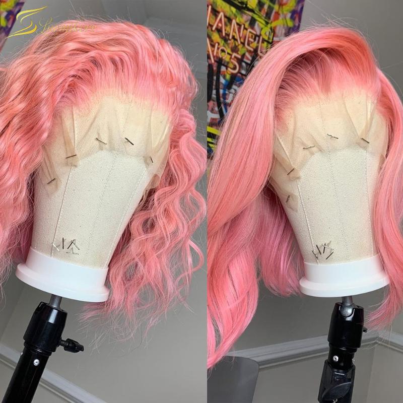 

Lace Wigs Pink Colored Deep Wave Frontal Wig Short Curly Human Hair Bob 613 Water Front Pre Plucked Full HD Transparent, Water wave wig