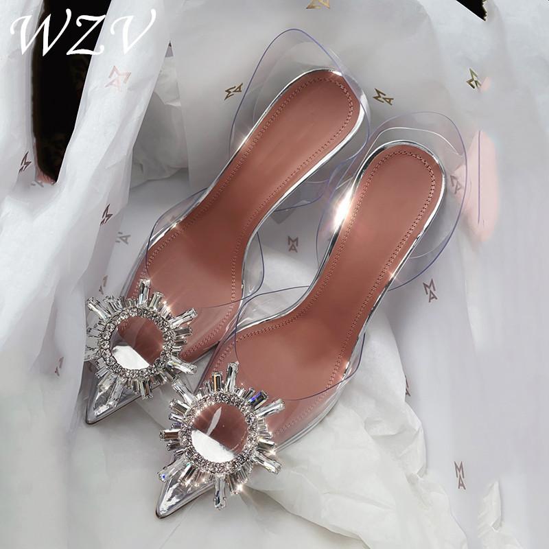 

Sandals Women Transparent PVC Pointed Toe Clear Crystal Cup High Heels Stilettos Sexy Pumps Shoes Peep Size 43, Black