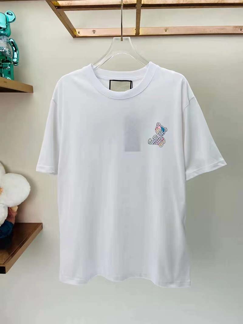 

21ss men printed t shirts Reflective bear letters men clothes short sleeve mens shirts tag letters polo New black white 09, White;black