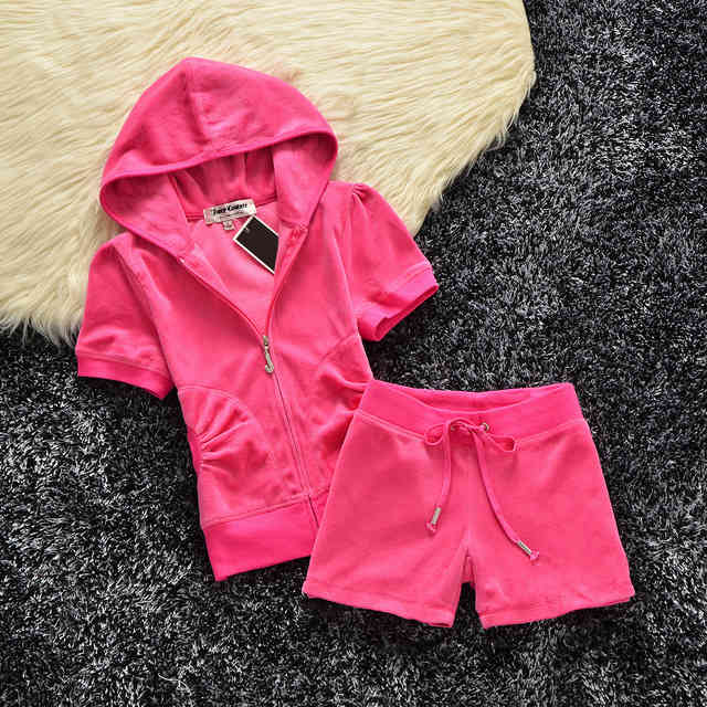 

Velvet Zip Tracksuit Juicy 2 Piece Set Summer Letter Printing Women Clothing Short Sleeved Crop Top+short Pant Sportswear c7SKG, Blue