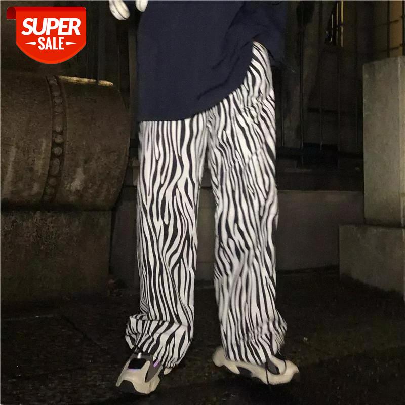 

wide leg pants Korean streetwear retro hip hop zebra pattern pants tooling straight trousers casual for men and women #Fz0s, Black;white