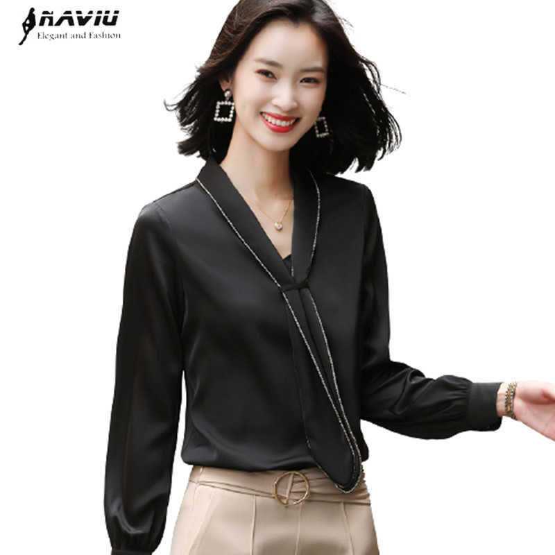 

Black Satin Chiffon Shirt Women Long Sleeve Autumn Temperament Slim Large Size Casual Blouses Office Ladies Work Clothes Tops 210604