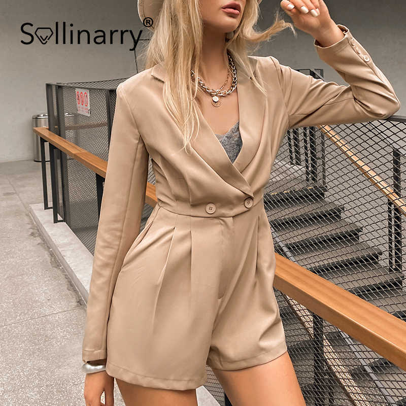 

Sollinary sale long sleeve high waist rompers women office Casual loose jumpsuits High street V-neck buttons ladies overalls 210709, Khaki