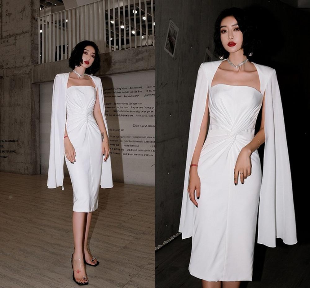 

2021 New Elegant Muslim Evening Es with Cap Sleeves Split Knee Length Prom Formal Celebrity Party Gowns Robe De Soriee Bczh, Burgundy