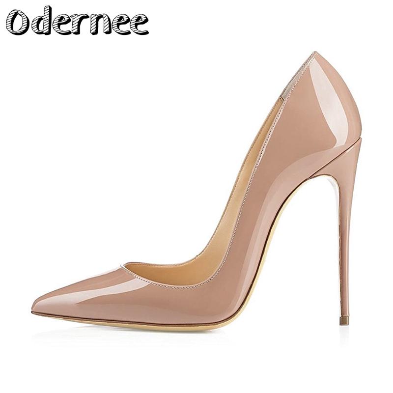 

Dress Shoes ODERNEE Women's Patent Leather Pumps Pointed Toe Classic Light High Heels OL Party Wedding Lady Big Size US 4-14, Black