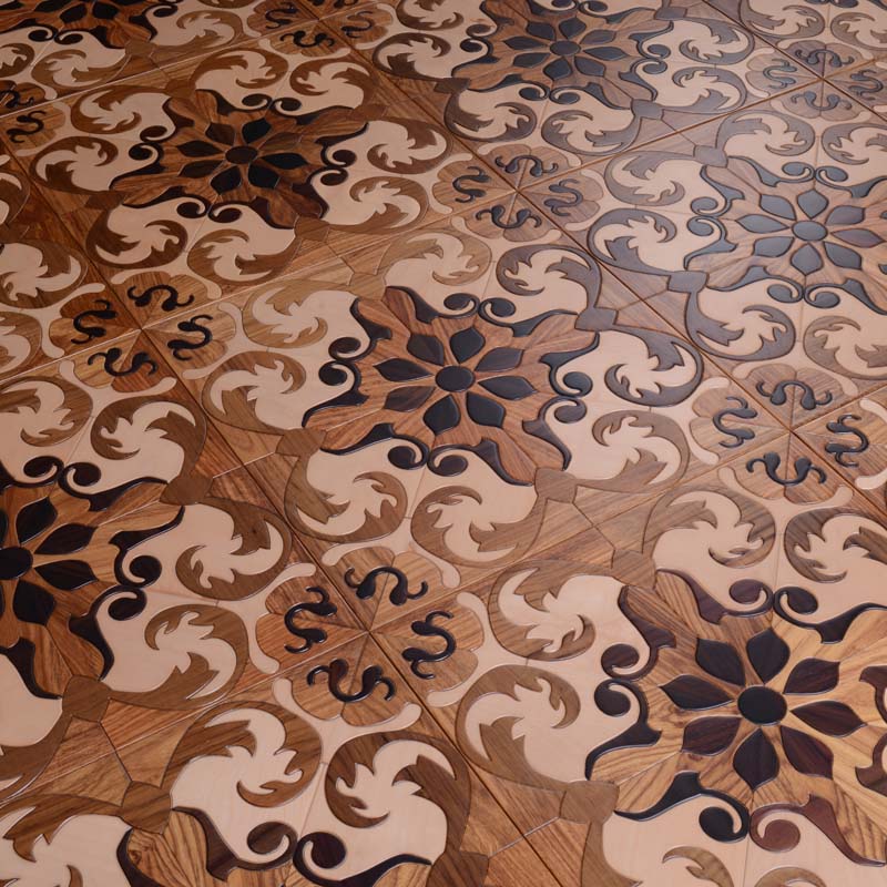 Medallion Inalid Parquet tile hardwood flooring African Kosso engineered timber floor maple finished surface background wall panels rugs-image-403334520