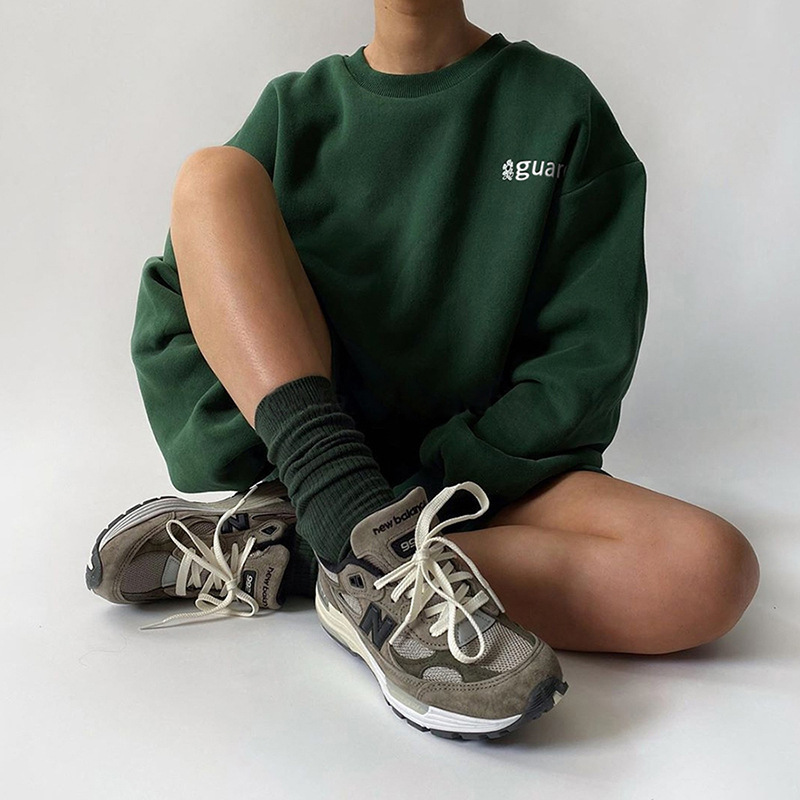 

2021 Green Vintage Stylish Letter Embroidered Oversized Sweatshirt Women Warm Winter Tops Casual Teen Girls Loose Streetwear Chic Rws9