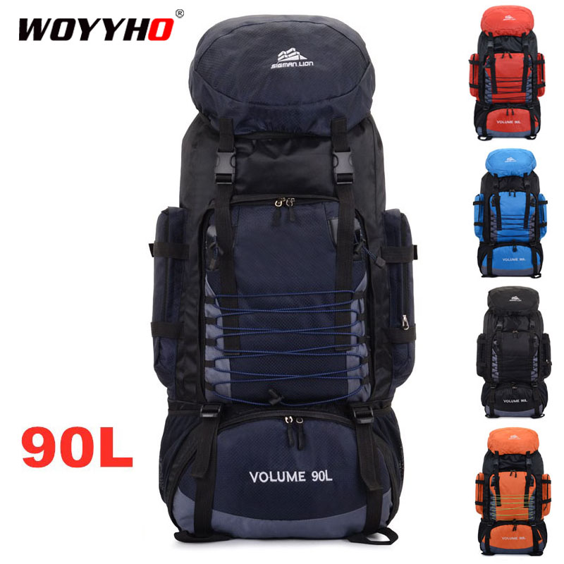 

90L Outdoor Waterproof Travel Climbing BackpackLarge Capacity Camping Hiking RucksackMen Women Trekking Sport Backpack, Orange