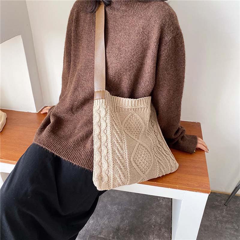 

Evening Bags Autumn And Winter Women Shoulder Wool Knit Bag For Girl Large Capacity Handbags Retro Fashion Female