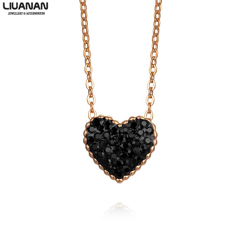 

Pendant Necklaces Women Stone Heart Necklace Black Red Rhinestone Stainless Steel Gift For Her Girls