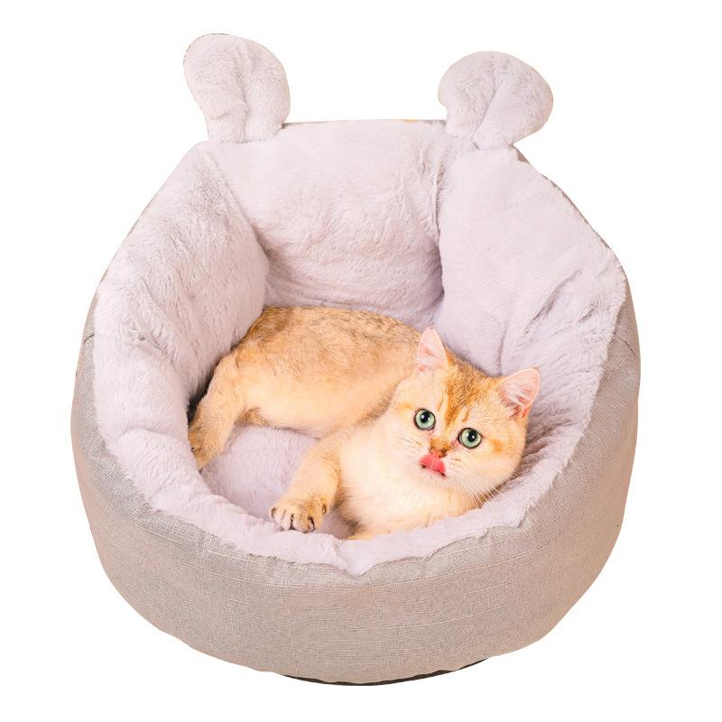 

New Pet Soft Cat Bed Round Pet House for Cats Cute Comfortable Self Warming Nest Plush Calming Cat Bed Washable, Gray