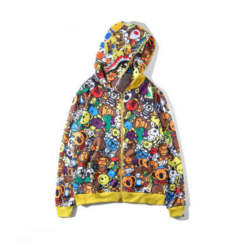 

Men's Casual Camouflage Paneled Hoodies Sweatshirt Bathing Ape Cardigan Hip Hop Letters Long Sleeve Shark Print Women Men Couples Hooded 992, 10