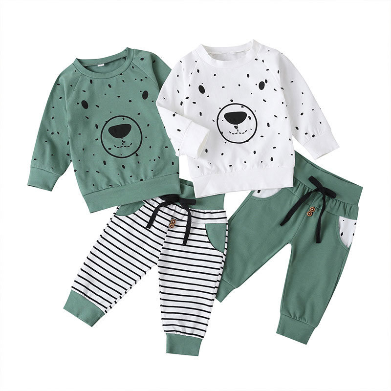 

2021 New Cartoon Toddler Girls Set Spring Autumn Baby Boys Sets Cotton Long Sleeve Top+pant O-neck Infant Clothes 1- 4 Years P12m, White