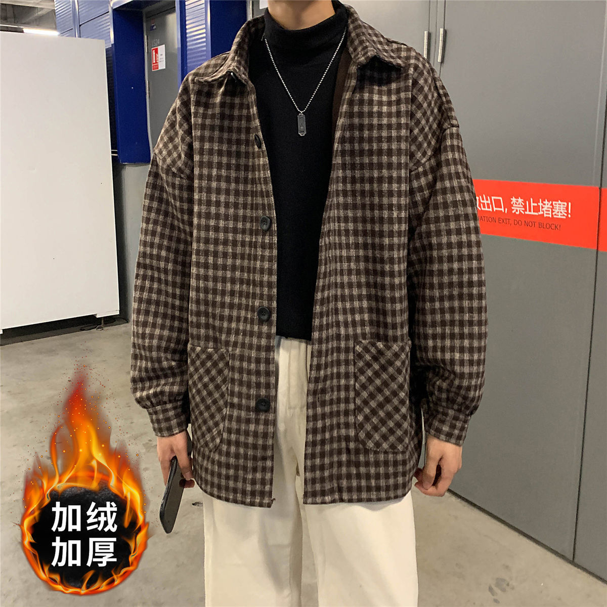 

2021 New Casual Winter Trellises Printing Mix Cashmere Wool Trench Coats Loose Snow Jackets Thick Teddy Parkas -2xl Ulg1, Black