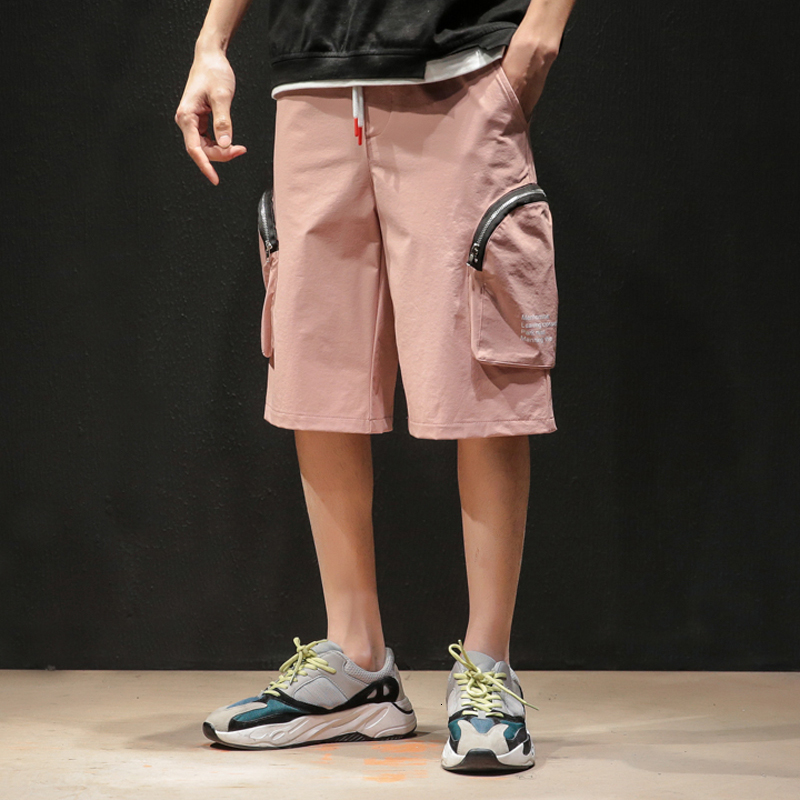 

2021 New Big Pockets Mens Workout Hip Hop Homme Cargo Shorts Men Casual Streetwear Summer Short Jogger Bermuda Masculina 9khh Kam3, Pink