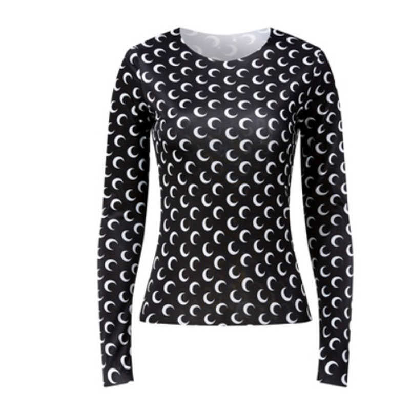 

Designer Moon Print T Shirt Summer Women Lady Round Neck Long Sleeves Ice Silk Top Women' Underwear Clothing Y2K Tshirts X0628 A5RF, White