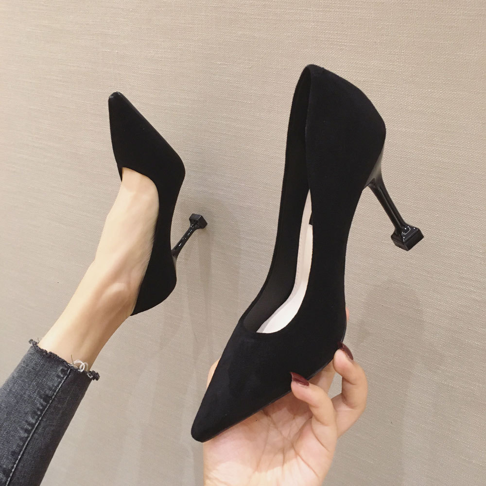 

Shoes spring cat heel Dress shoes thin suede shallow mouth women's professional work pointed 60-5 WGBZ, 1# shoe box