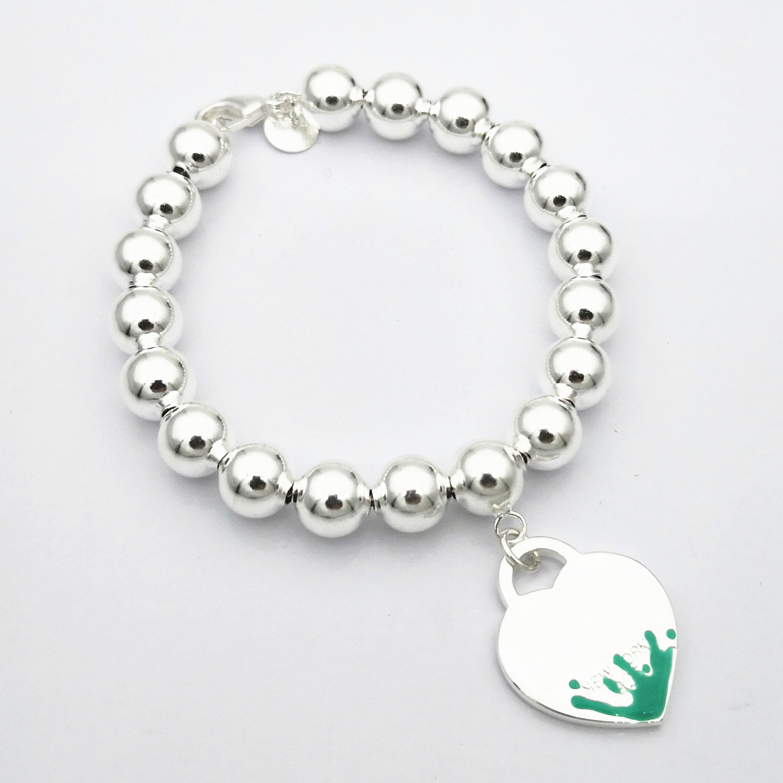 

2021 New 1: 1 Sterling Sier 925 Classic Fashion Exclusive Blue Enamel Water Flower Heart-shaped 8mm Round Beads Ladies Bracelet 0r5r