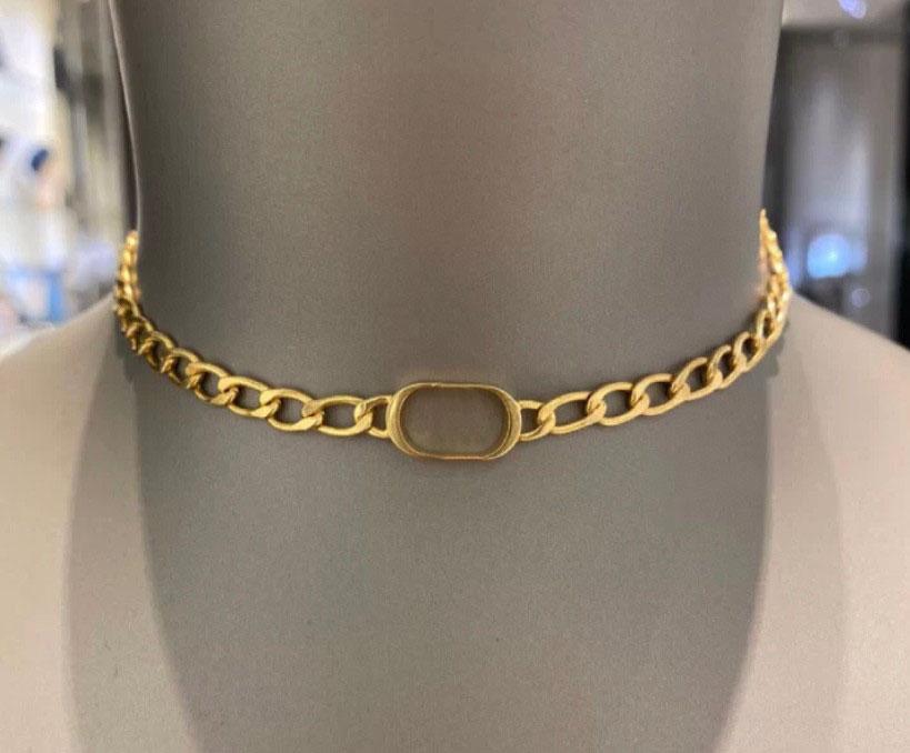 

Fashion initial letter choker necklace bijoux cuban link for mens womens Party Wedding Lovers gift jewelry With BOX, Golden;silver