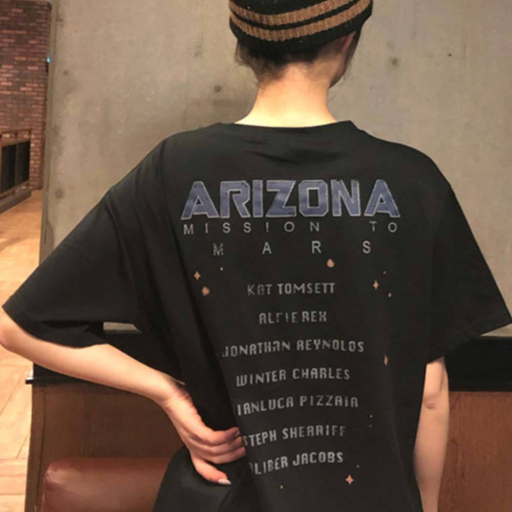 

2021 New Summer Korean Harajuku Short Sleeve Restore Star Airship Print t Women Vintage Loose Tee Shirts Casual Tops T93t, Black