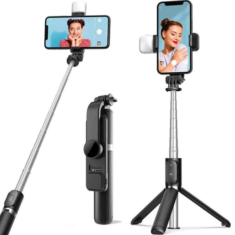 

Selfie Stick Tripod with Fill Light Phone Foldable Mini Selfie Tripod Stand with Wireless Bluetooth Remote Control Compatible with iPhone Android Gopro Mini Camera