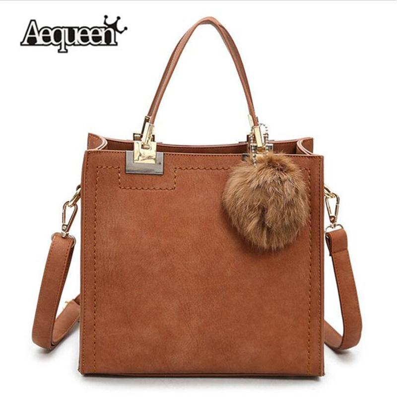 

Women's PU Leather Handbag with Fur Ball Pendant Frosted Stitching Shoulder Crossbody Small Square Bag Cosmetic Organizer Purse, Grey