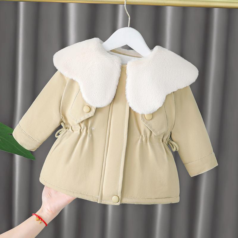 

Jackets Girl Coat Winter 2021 Solid Color Turn-Down Collar Plus Velvet Warm Children Outwear Boutique Kids Jacket, Blue;gray