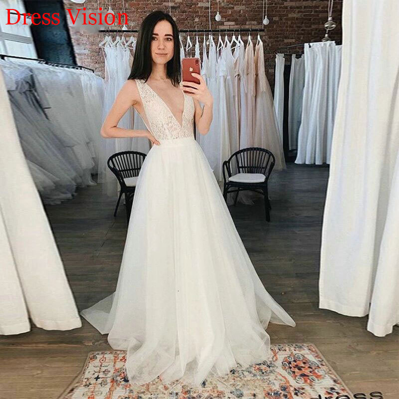 

2021 Lace Wedding Sexy V-neck Sleeveless Vestido Novia Marie Robe De Soiree Bride to Be Ab35, Same as image