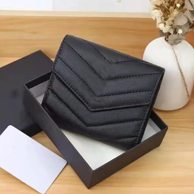 

High Quality Womens Real Zipper Designers Short Wallets Mens Womens FOLD IN GRAIN DE POUDRE EMBOSSED LEATHER Business Credit Card Holder Corn Purses Wallet Box, Red