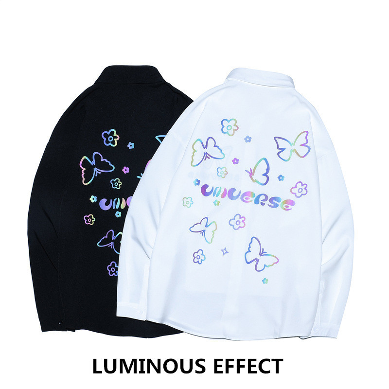 

2021 Koszule Mens Autumn New Men Women Long Sleeve Shirt Casual Butterfly Print Beach Shirts Man Oversized Hemd Ksxu, W1065 black