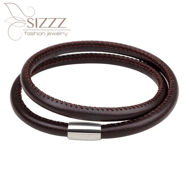 

Charm Bracelets 2021 Europe And The United States Sheepskin Magnetic Buckle Two Men Women Hand Rope Bracelet&bangles