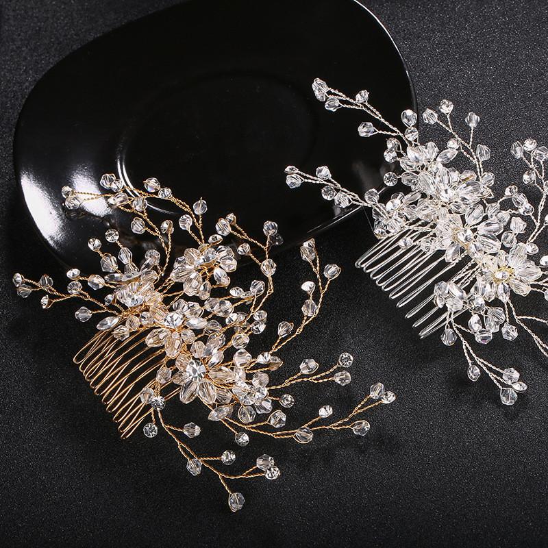 

Hair Clips & Barrettes Luxury Handmade Crystal Bride Haircombs Silver Color Rhinestone Wedding Dress Bridal Veil Ornaments For Women, Golden;silver