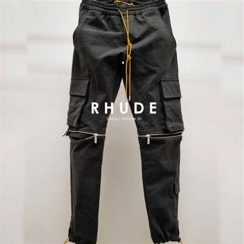 

2021 New Rhude Pants Men Women Removable Pill Zipper Drawstring Cargo Multifunctional Flap Pockets Overalls Y8no