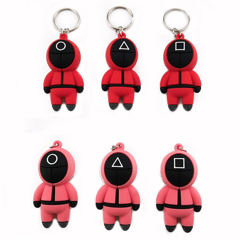 

2021 TV Squid Game Keychain Keepsakes Popular Toy Anime Key chain Surrounding Wooden People Pontang PVC Keychains For Gift 3 Pcs, With logo and box