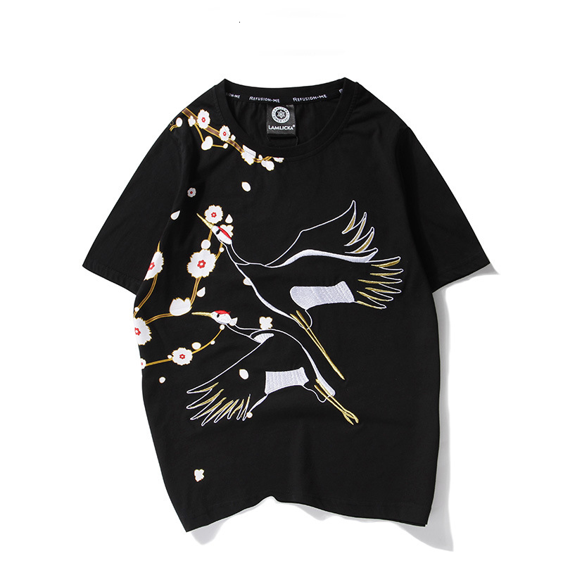

2021 New Nova Chegada Venda Quente O-pescoo Bordado Gola Curta Solta T-shirts Com Impresso De Algodo Casual Tshirt Homme t Camisa Masculina, Black