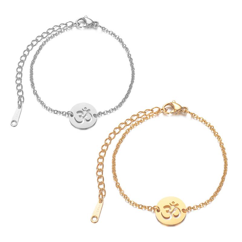 

Charm Bracelets 2021 316L Stainless Steel OM Yoga Gold Color Adjustable Link Chain Bracelet Bangle For Women Men Gift Jewelry