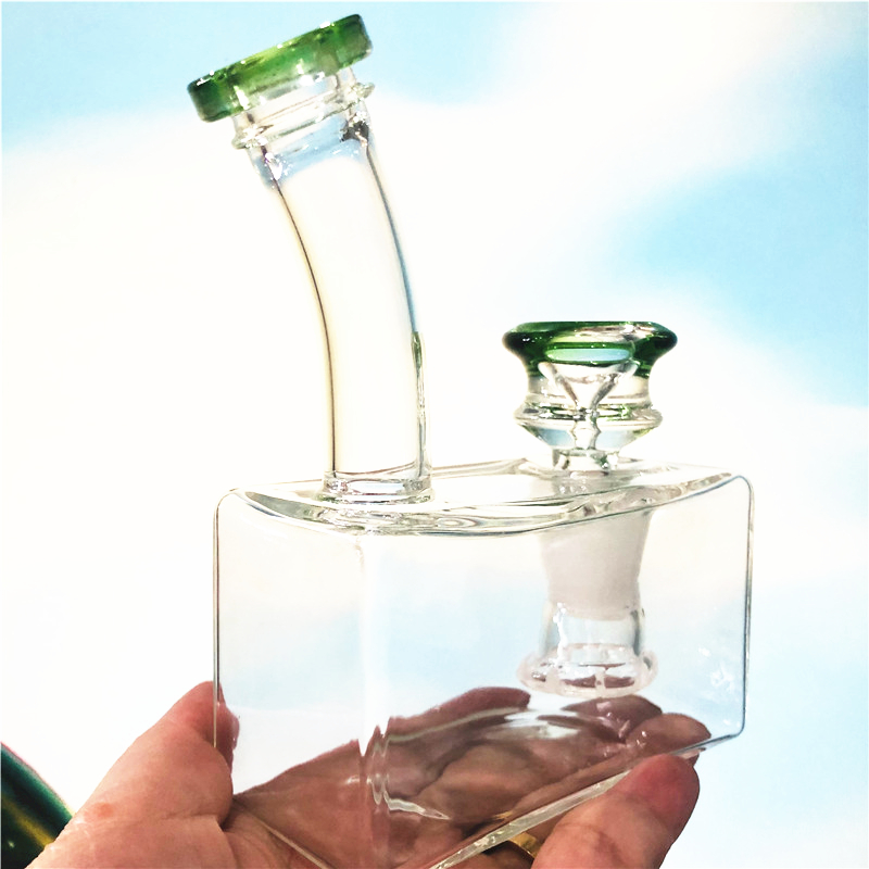 

Smoking Glass Bong Mini Cube Water Pipe Wax Oil Burner Rig Thick Pyrex Tobacco Pipe Bubbler with 14mm Herb Bowl Dab Tool